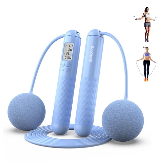 Halohop Skipping Rope With Calorie Counter, Cordless Weighted Skipping Jump Rope With Counter For Exercise & Fitness, Tangle-Free Rapid Speed Ropeless Jump Rope With Large 7cm Cordless Ball