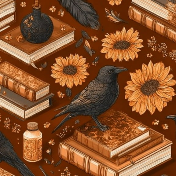Gothic Peel and Stick Wallpaper 17.7in x 9.8ft Vintage Crow Sunflower Books Apothecary Bottles Warm Autumn Wall Mural Vinyl Self-Adhesive Removable Wall Paper for Bedroom Kitchen Cabinet