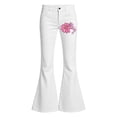 thumbnail image 3 of RUTAYY Girls Flared Jeans Flower Ribbon Print High Waist Button Fly Side Pockets Street Wear Bottoms White, 3 of 5