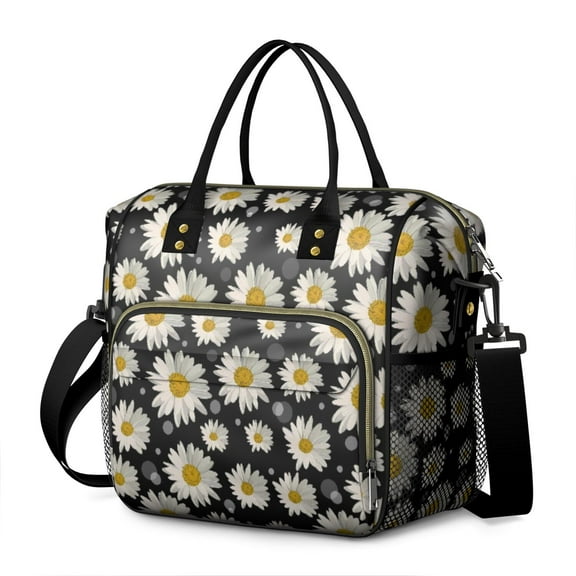OBREWU Black Sunflower Womens Lunch Box for Work,Insulated Large Black Sunflower Lunch Bag for Women,Loncheras Para Mujer,Leakproof Adult Lunch Bag for Work,Beach,Travel,Picnic,Camping