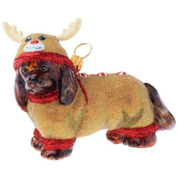 Joy To The World Ruby Cavalier King Charles in Reindeer Pajamas Polish Ornament