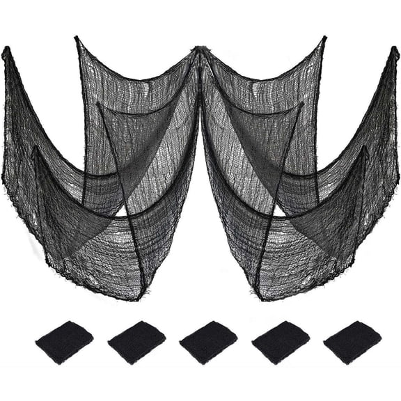 5 Pack Halloween Decorations, Kabnic Halloween Gauze - Black Creepy Cloth for Indoor & Outdoor Halloween Decor, Haunted Houses, Gardens, Front Doors & Spider Web Decorations, 30"W x 72"L