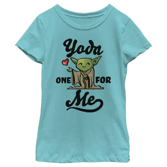 Girl's Star Wars Valentine's Day Yoda One for Me Cartoon  Graphic Tee Tahiti Blue Small