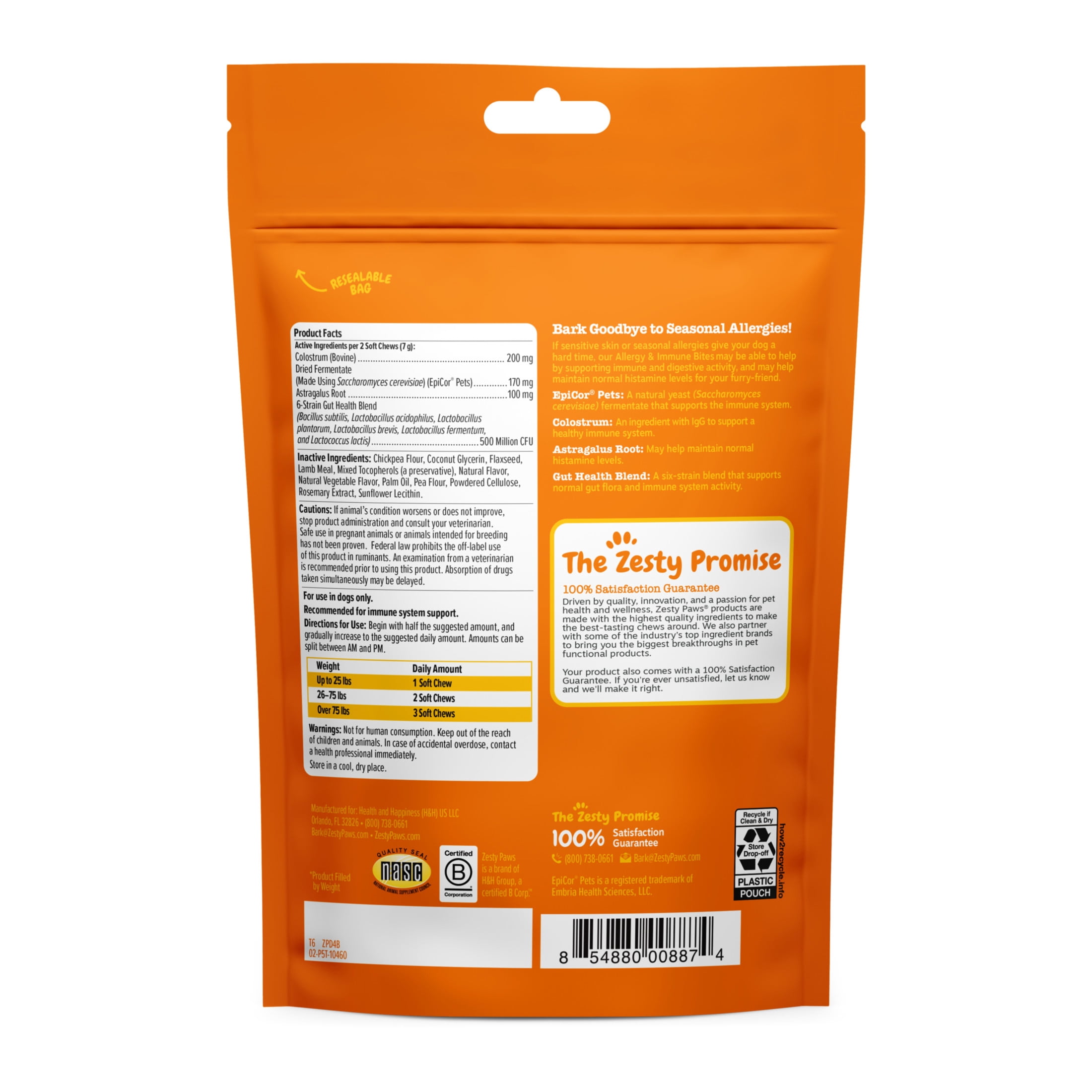 Zesty Paws Allergy & Immune Bites Lamb Flavor Dog Supplement, 60 Count