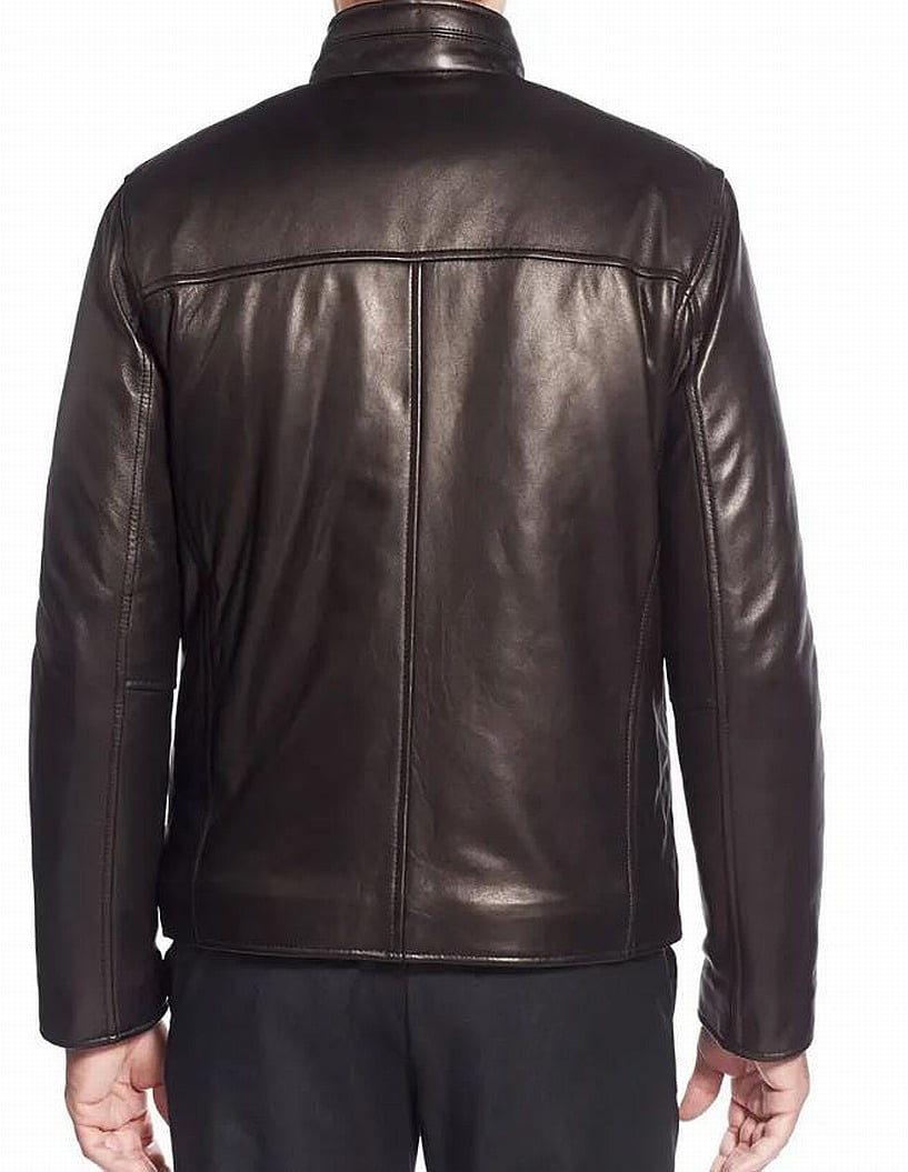 Cole Haan Men's Smooth Lamb Leather Jacket With Convertible Collar (Java, XXL)
