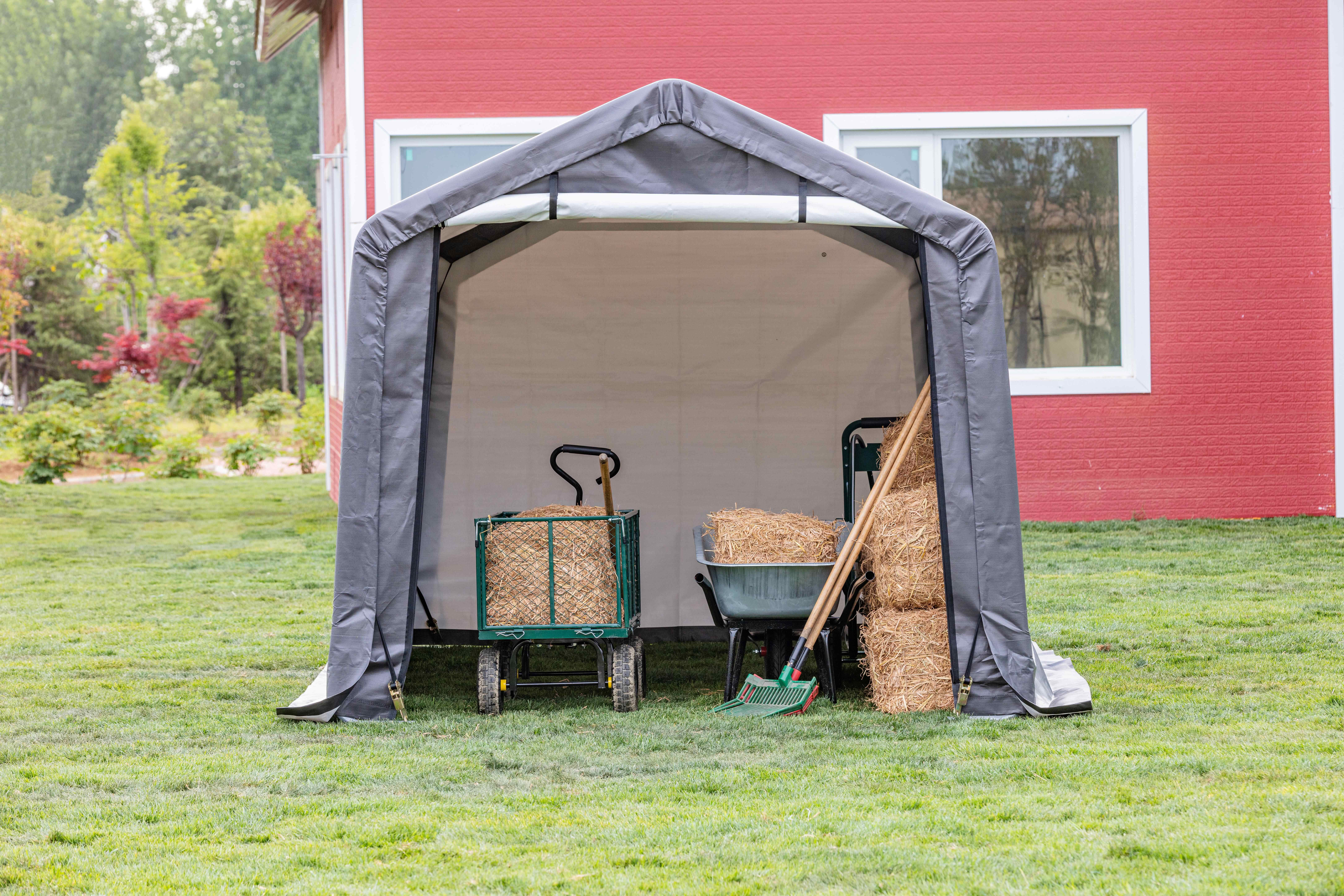Weatherfast Portable Garden Storage Shed, 8'x14'x7'H, Steel Frame Peak Roof Waterproof Cover with 4pc Heavy Duty Anchor