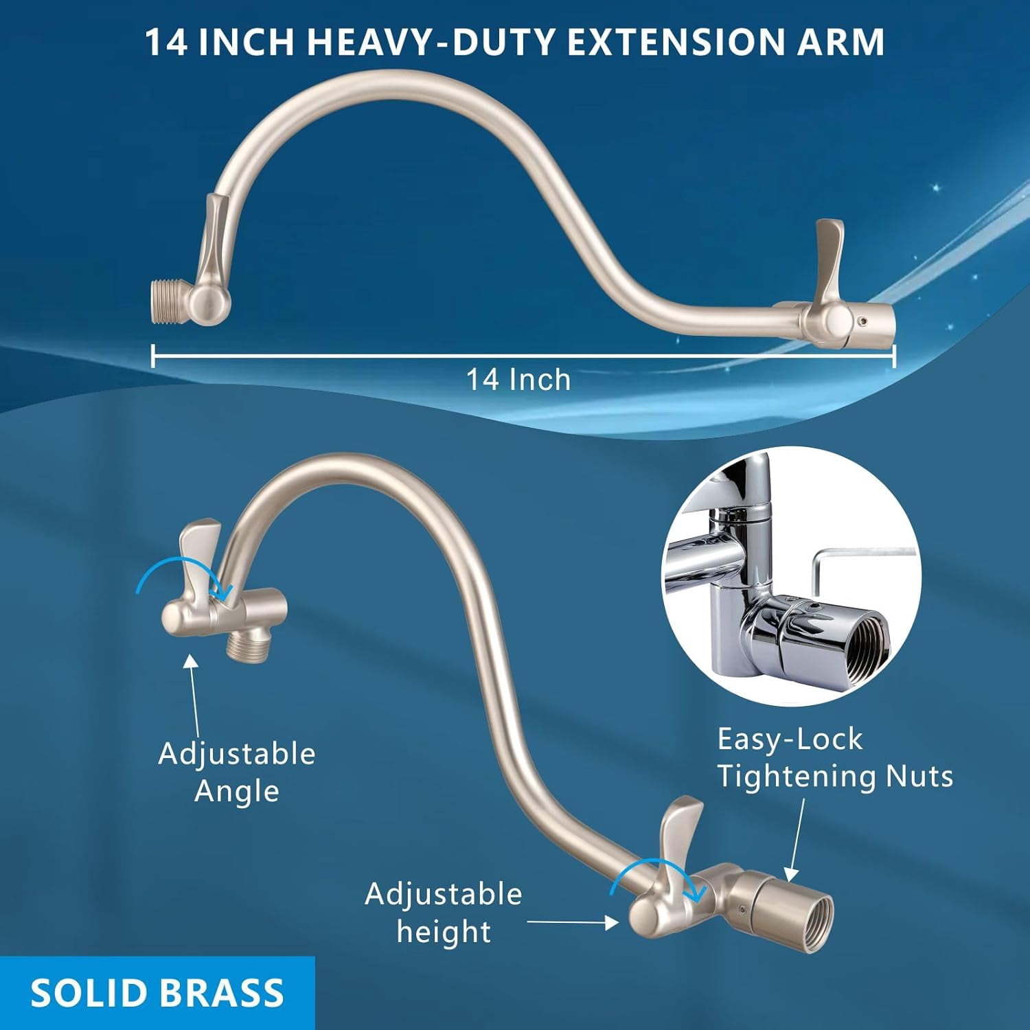 10 Inch Square Rain Shower Head with Extension Arm High Pressure Brushed Nickel