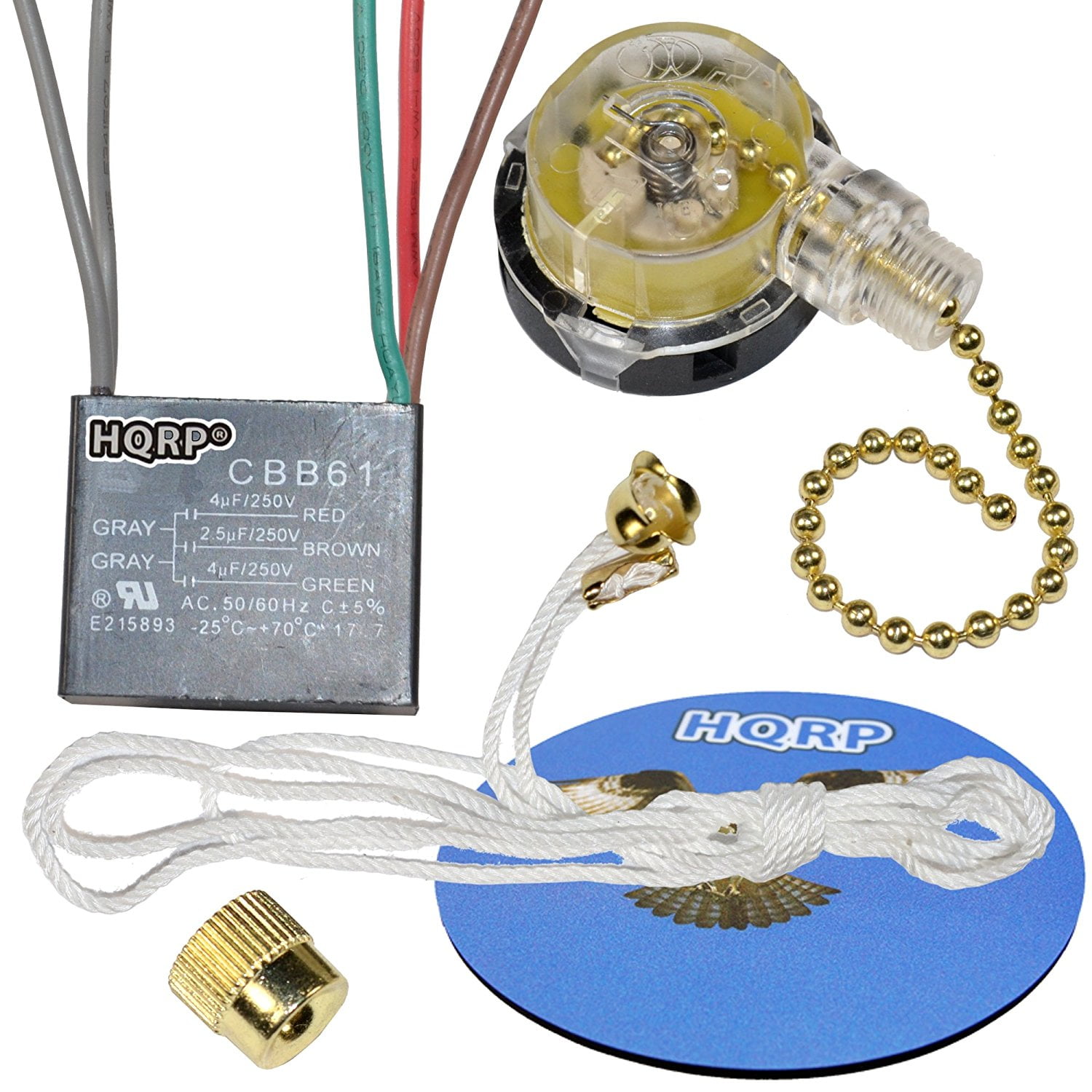 Hqrp Kit Ceiling Fan Capacitor Cbb61 4uf 2 5uf 4uf 5 Wire And 3 Speed Fan Switch Hqrp Coaster Walmart Com