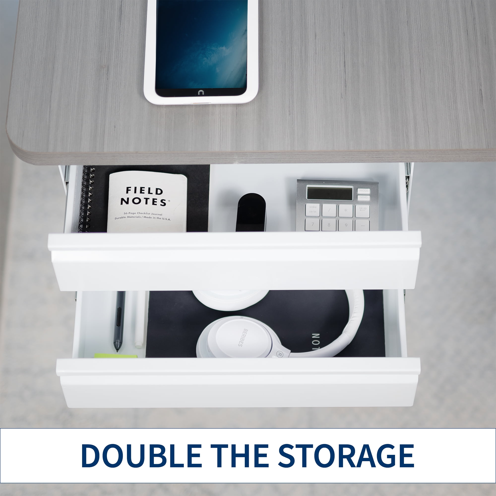 VIVO White Dual Level 16" Pull Out Under Desk Storage Drawer Set without Shell
