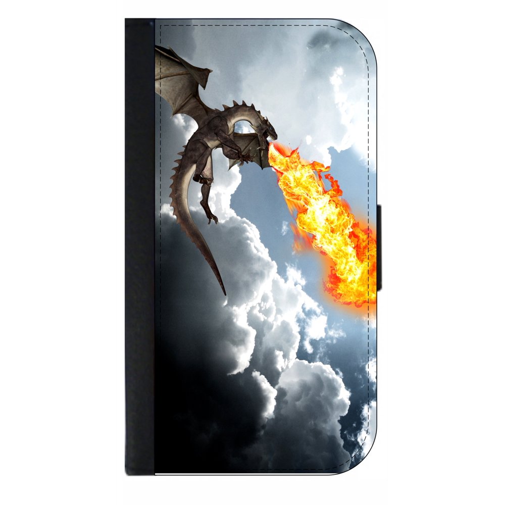 Fire Breathing Dragon Wallet Style Phone Case with 2 Card Slots
