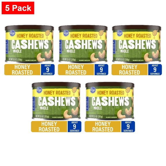 Kroger Whole Honey Roasted Cashews 9.5 oz - 5 Pack