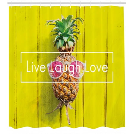 Live Laugh Love Shower Curtain Tropical Pineapple Fruit With