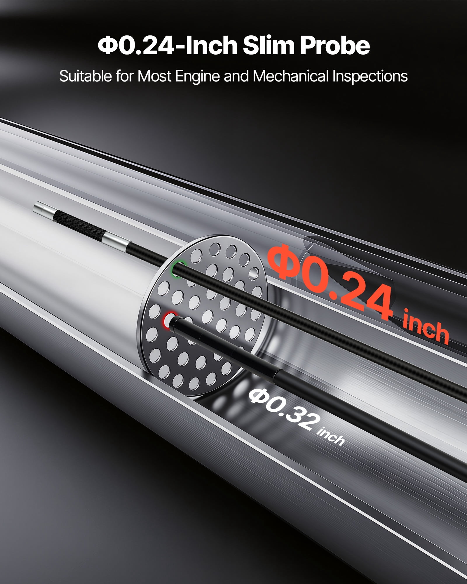 VEVOR 4-Way Articulating Endoscope with Light, True 1080P HD Industrial Borescope Inspection Camera with 0.24-inch Slim Articulated Probe, Flexible Snake Scope Cam