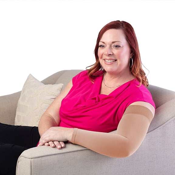 Sigvaris Specialty 561 Secure 15-20 mmHg Lymphedema Compression Armsleeve w/Dot Top Band Beige S3