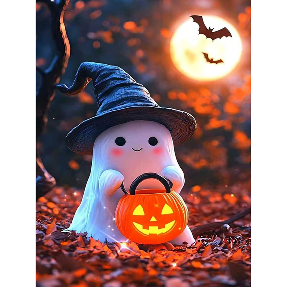 Halloween Diamond Art Kits for Adults, Ghost Pumpkin Bat Diamond Painting Kit, 5D DIY Full Drill Round Crystal Gem Art Crafts for Home Decor 12x16 Inch