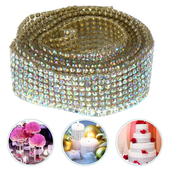 Minkissy Rhinestone Studded Ribbon Roll for Garment Embellishment, Multi-Color Resin Sparkling Craft Trim