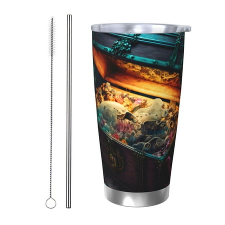 

Tideii Underwater Treasure Chest for 20OZ Car Cup Stainless Steel Cold and Hot Cup with Lid Suitable for Outdoor and Home Unisex-Straw Two-piece Set