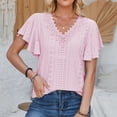 thumbnail image 2 of Fgnfyis Women'S T-Shirts Lace Collar Flutter Sleeve Casual Blouse Loose Fit Summer Basic Tee Top Womens Short Sleeve Tops Red S, 2 of 5