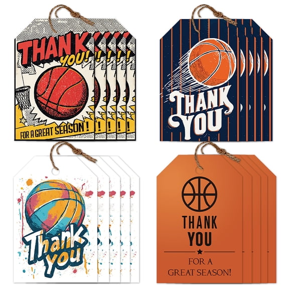 80Pcs Thank You Tags with String 4 Style Basketball Theme Thank You Gratitude Hanging Labels Name Tags 2×3 Inch