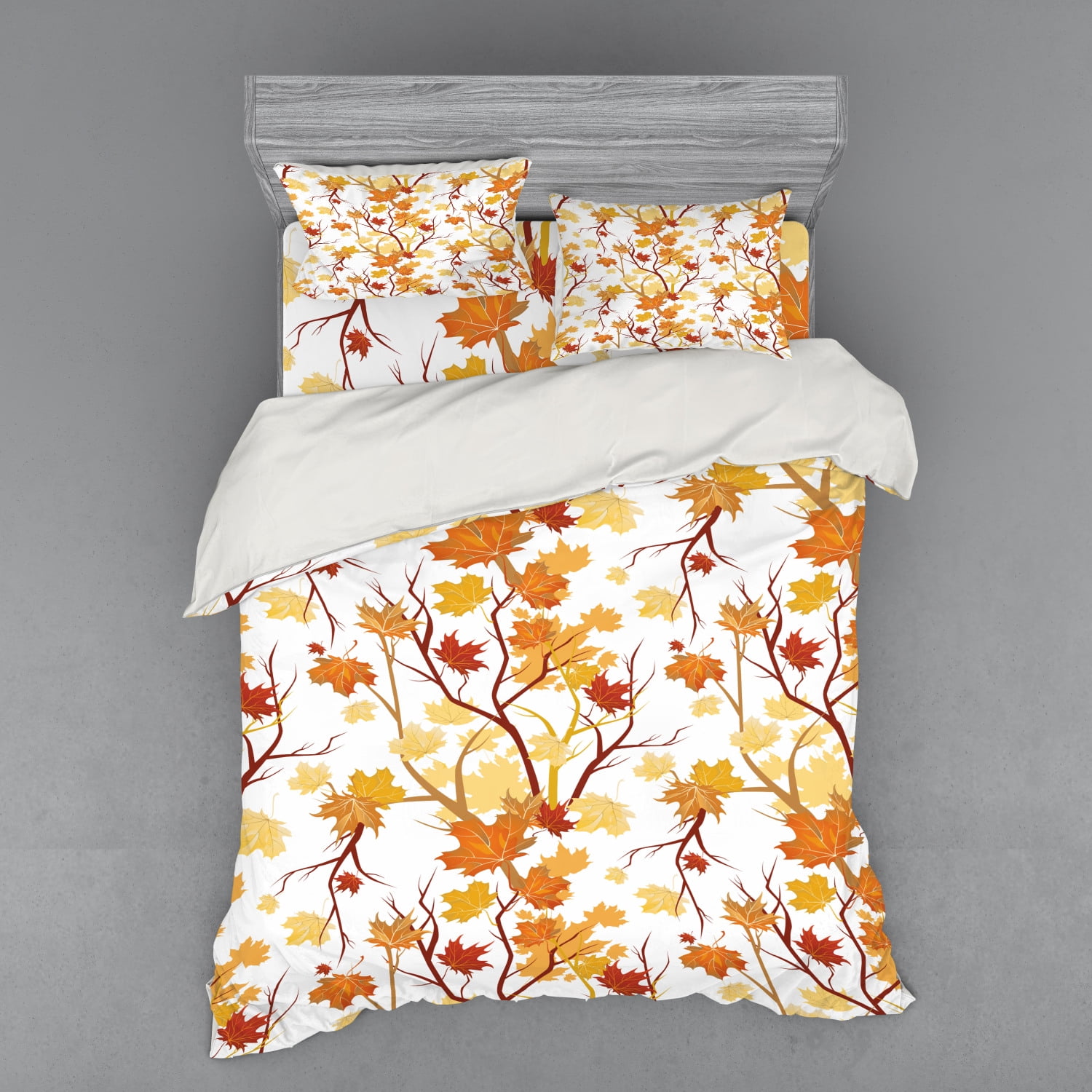 Fall Duvet Cover Set, Swirling Autumn Leaves Shady Seasonal Elements