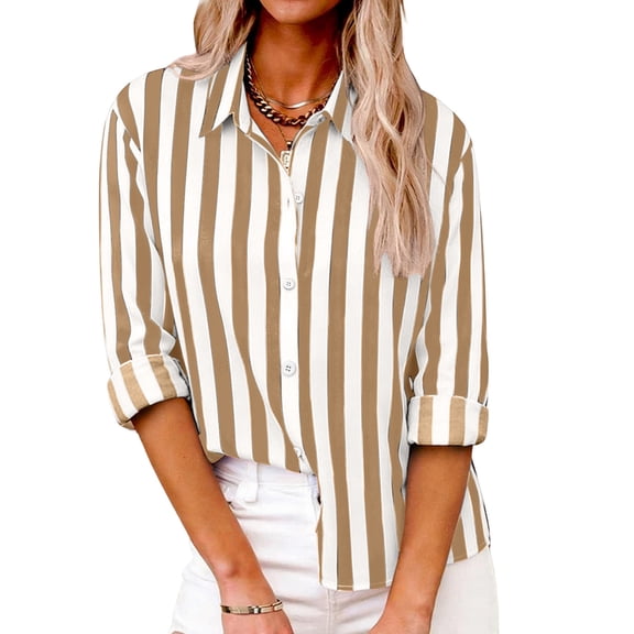 hotojiny Long Sleeve Shirts for Women Lightweight Collared Striped Spring Top Button down Shirts Casual Loose Blouses