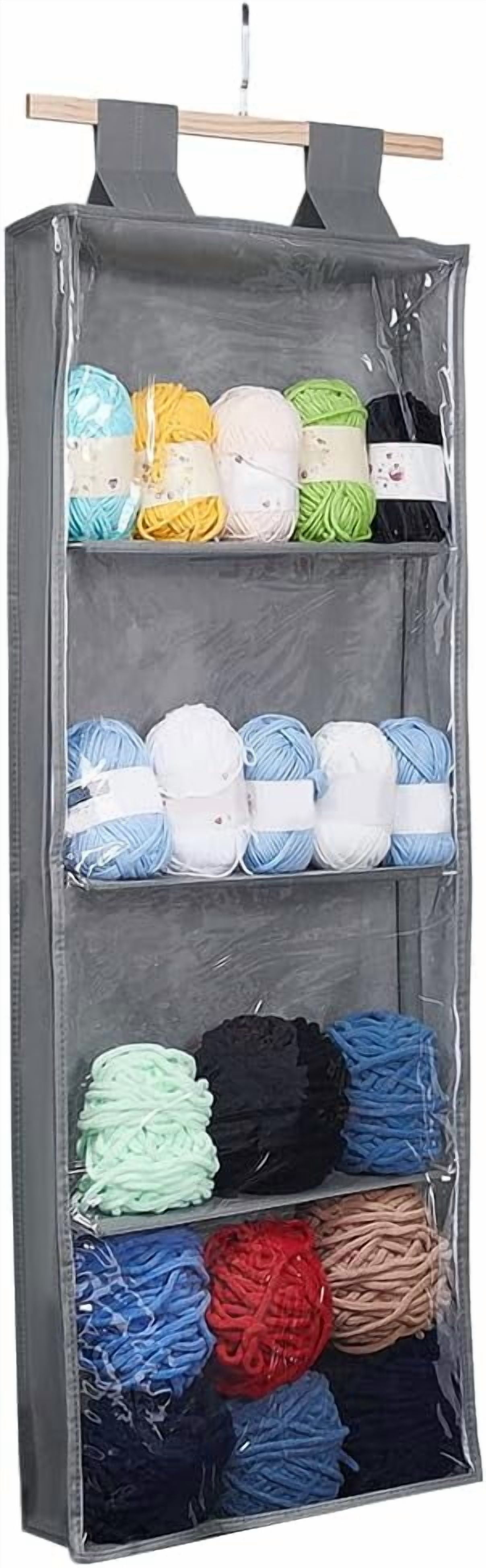 Hanging Yarn Storage with 4 Large Clear Pockets Beige Knitting Organizer Storage with Zipper Closure Yarn Display Holder Over The Door
