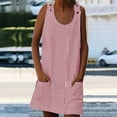 thumbnail image 2 of WIZUTIZ Womens Dresses Casual Baggy Casual Relaxed Fit Mini Dress Striped Beach Dress Round Neck Sleeveless Shift Dress for Ladies with Pockets&Button Down Super Soft Staying at Home Dress Red, 2 of 6