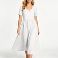 thumbnail image 5 of ClodeEU Women's V Neck Short Sleeve Linen Blend Midi Dress,Casual Tunic Flowy Dress White,Women's Plus XXL, 5 of 8