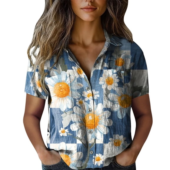 Shirts For Women Cotton Shirt Printed Fashion Down Shirts Casual Tops Short Sleeve Blouse Long Sleeve Shirts For Women