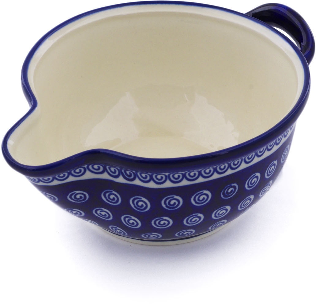 Polish Pottery 9¾inch Batter Bowl (Cobalt Swirl Theme) Hand Painted in