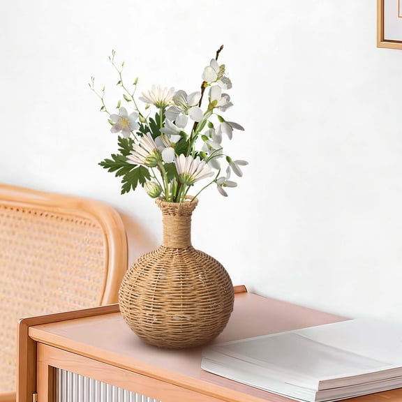 Homesteed Hand Woven Rattan Vase for Dried Flowers Home Decor Rustic Wicker Vases for Living Room Table Centerpiece Farmhouse Style