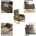 thumbnail image 4 of Accent Rocking Chair, Modern Fabric Armchair with High Backrest and Headrest, Chaise Lounge Rocker with 2 Storage Side Pockets and Solid Wood Base for Living Room or Bedroom, Coffee, 4 of 7