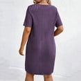 thumbnail image 4 of IUYRTFE Women Solid Color Short Sleeve V Neck Ribbed Dress Casual Loose Fit Summer Mini Dress, 4 of 6