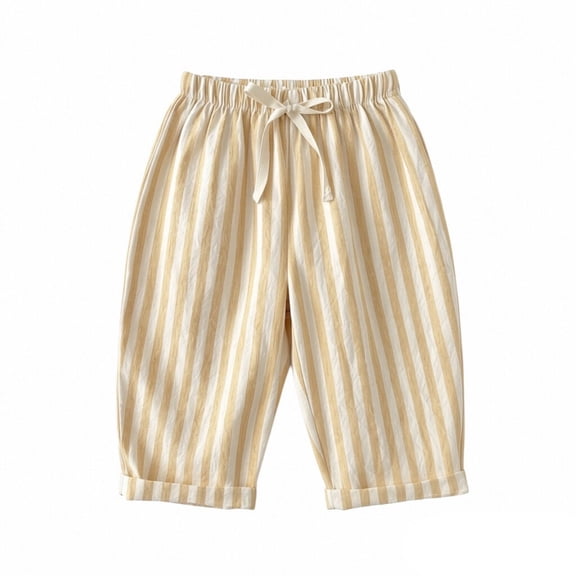 LIJCC Toddler Baby Girls Cotton Linen Striped Pants Spring Summer Breathable Straight Wide Leg Mosquito Proof Pants(Light Yellow,18-24 Months)