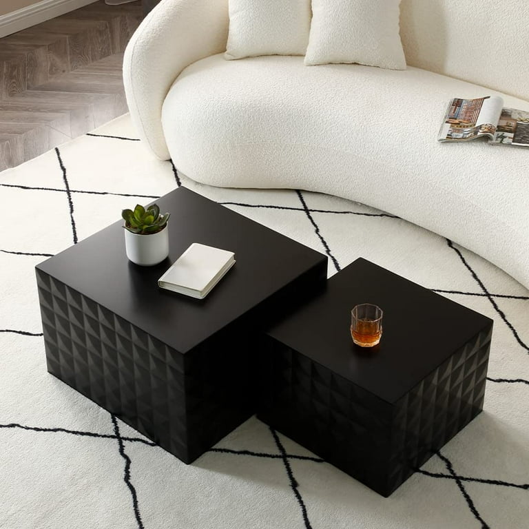 Black square coffee table set deals