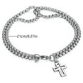 thumbnail image 5 of Cross Hollow Double Chain Cross Titanium Steel Men‘s Bracelet Double Layer Personality Bracelet-Steel Color, 5 of 5