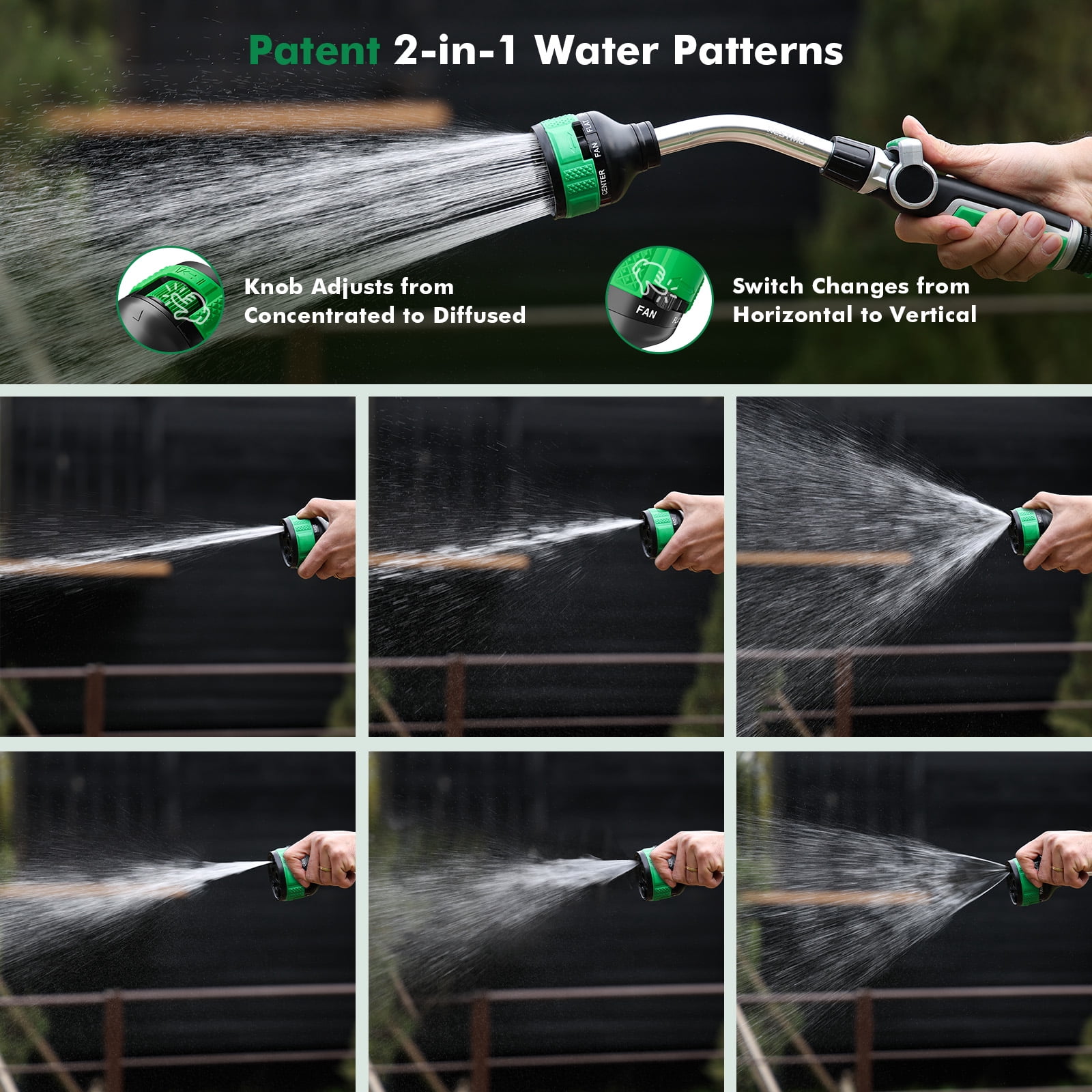 Restmo Heavy Duty Watering Wand, 9 Spray Patterns Water Hose Wand with Adjustable Spray Width & 2-Way Direction Control, High Pressure Hand Sprayer Nozzle for Plants, Lawn, Car Washing & Pet Washing
