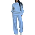 thumbnail image 2 of Cotton Sweatshirt and Pant Sets Womens 2 Piece Wide Leg Tracksuits Loose Casual Plain Pullovers Sports Sweatsuits (XL, Light Blue), 2 of 8