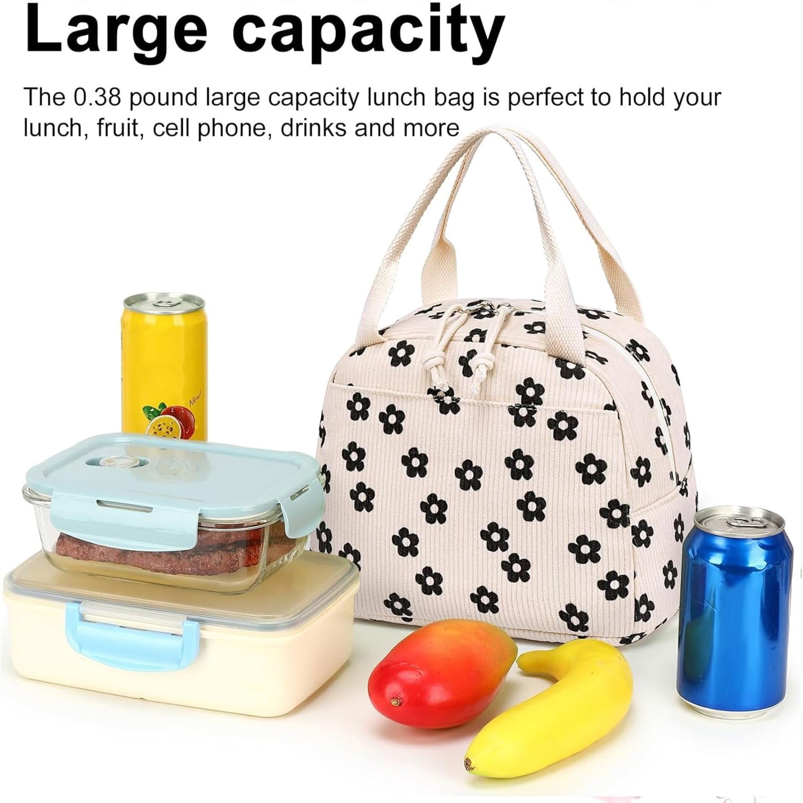 Sac à Lunch Isotherme En Velours Côtelé – Pliable, Léger, Poche Avant, Pour Bureau Ou Pique-Nique
