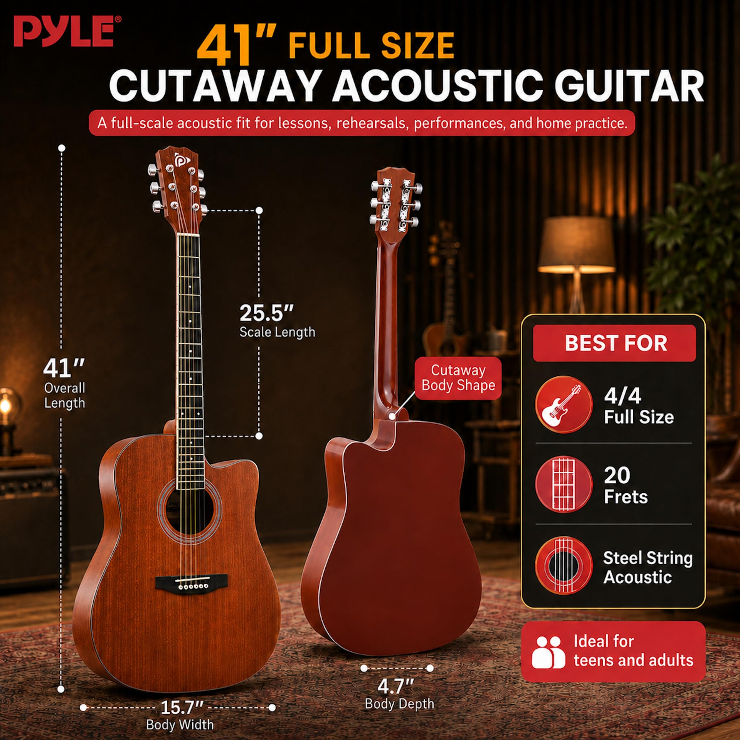 Pyle 41in Full-Size Acoustic Guitar Cutaway Kit Light Blue photo 3