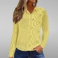 thumbnail image 6 of Samickarr Tops for Women Trendy Long Sleeve Turndown Collar Button Down Hollow Out Lightweight Breathable Blouse Solid Color Casual Loose T-Shirts, 6 of 8