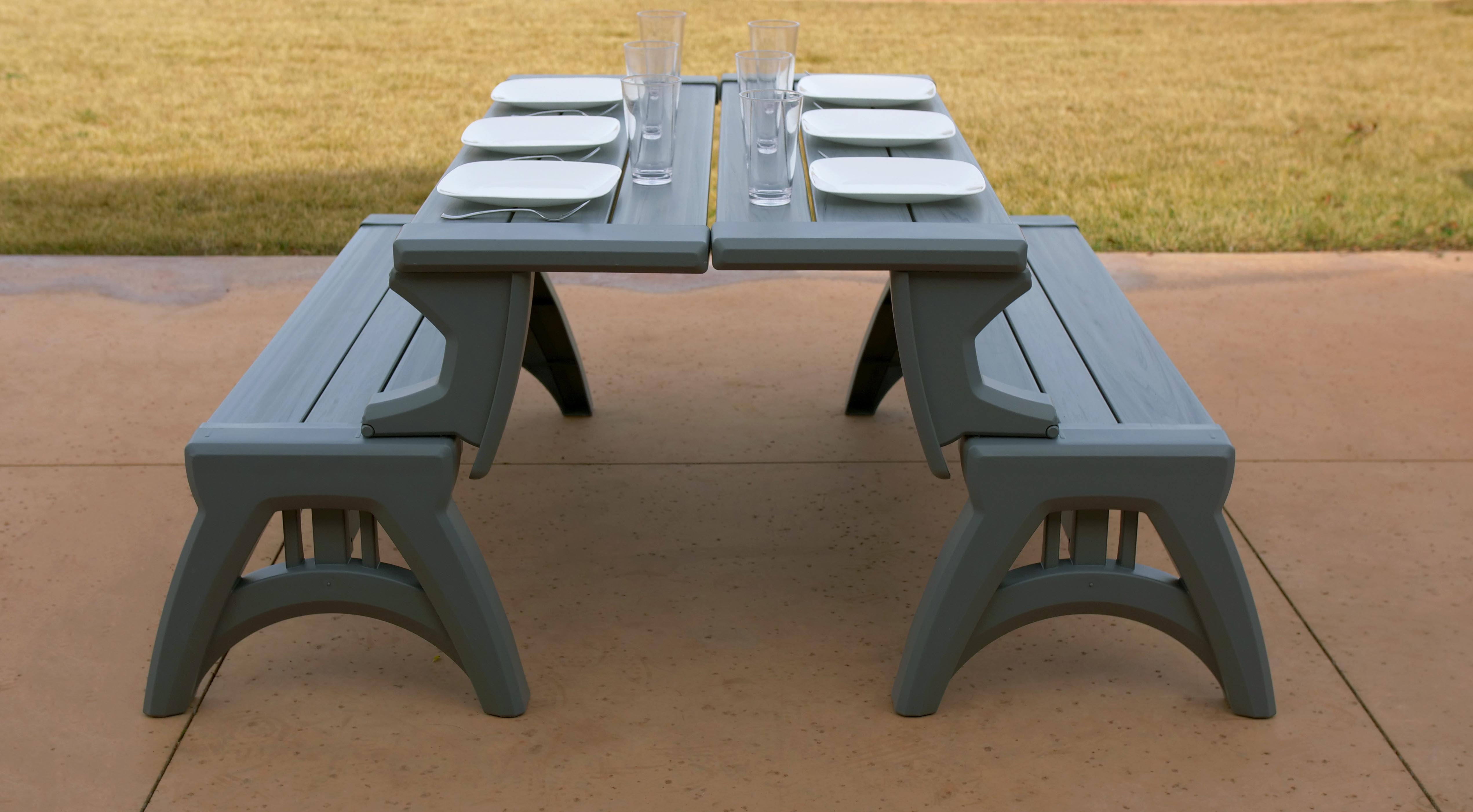 Convert a Bench Gen 2 60" Outdoor / Vinyl Patio Bench Picnic Table, Platinum Gray, 1 Bench – Buy 2 for complete table