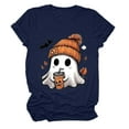 thumbnail image 5 of guuuGxd Womens Halloween Tshirt Fall Pumpkin Halloween Shirts Women Cute Autumn Graphic Tees Tops Navy,M, 5 of 5