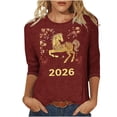 thumbnail image 3 of TaTaai Ladies 2026 New Year Festival Print 3/4 Sleeve Round Neck Blouse Casual Top Holiday Celebration Party Attire Gift, 3 of 5
