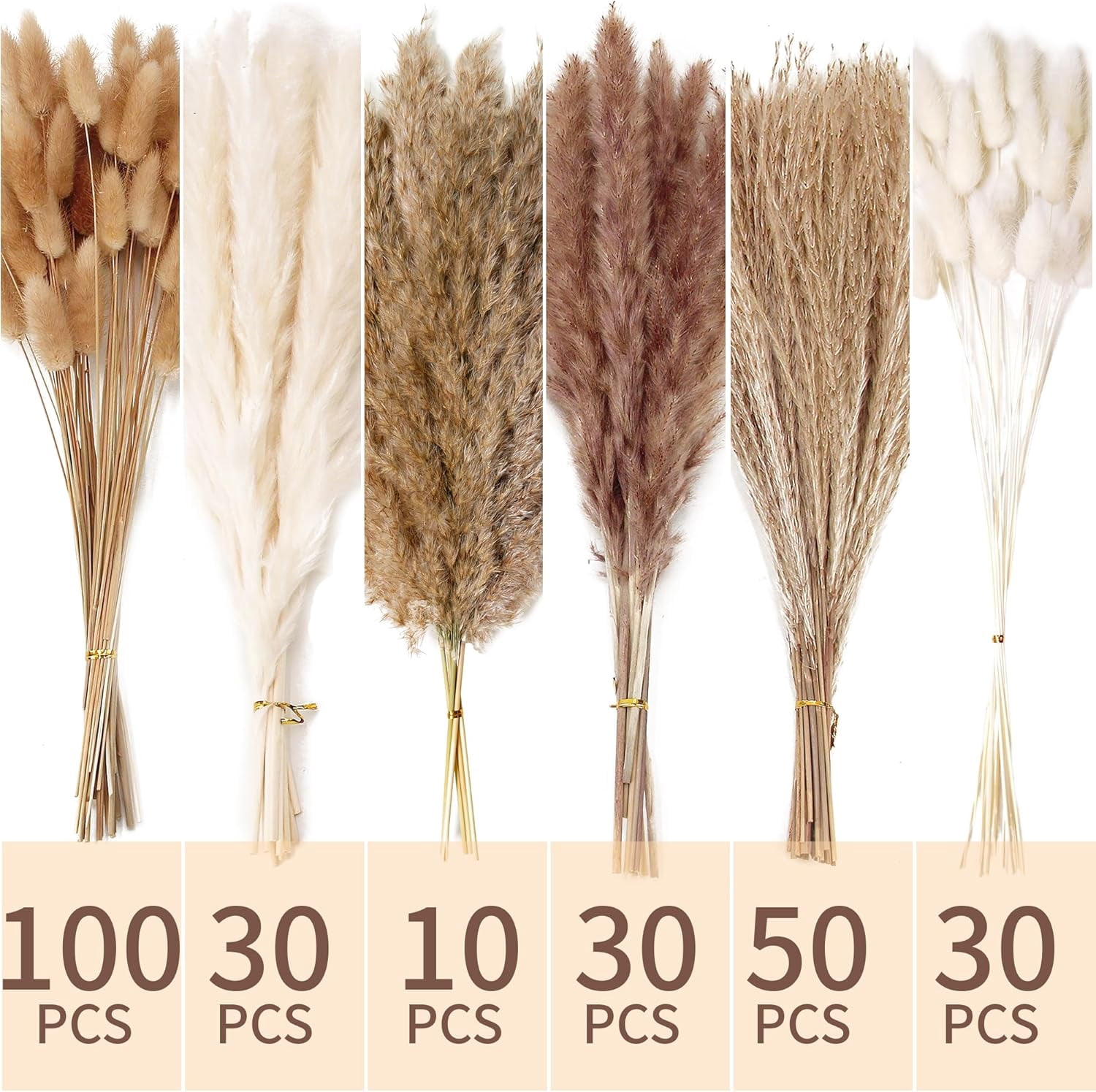 240 Pieces Dried Pampas Grass Flower Bouquet for Vase – All Season Wedding Boho Home Decor in Fall Spring Summer Winter Styles