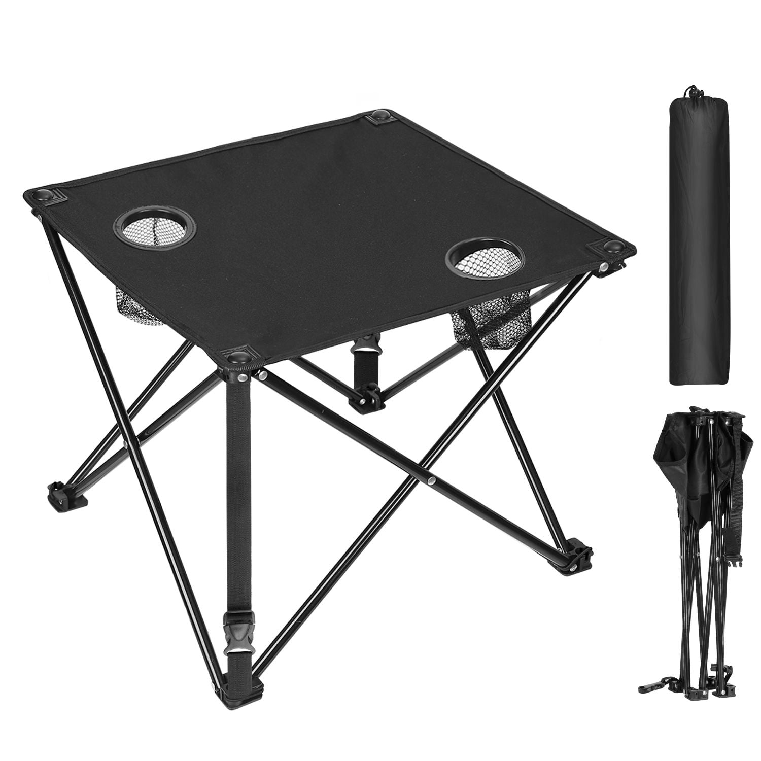 Foldable Camping Table Portable Picnic Table Lightweight Travel Desk with 2 Cup Holders Carrying Bag