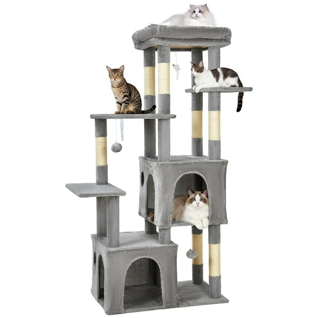 61" Multi-Level Cat Tree for Indoor Cats, Heavy-Duty Tower for Large Adult & Maine Coon Cats with Oversized Perch, Dual Condos
