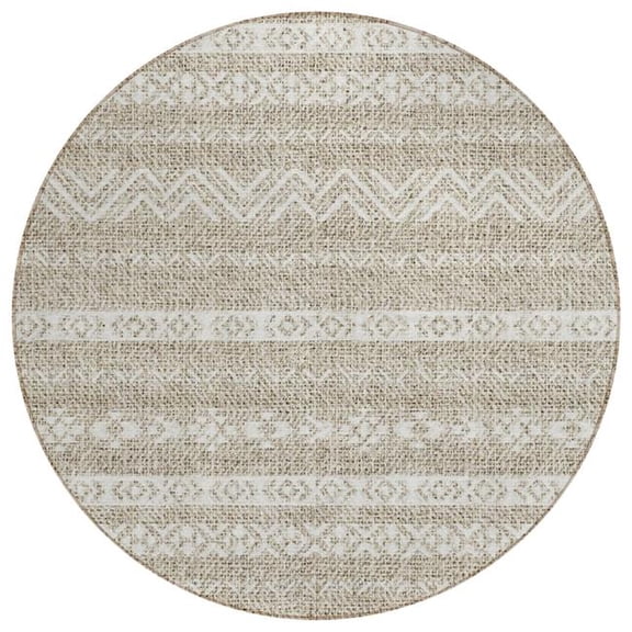HomeRoots 587508 8 ft. Round Southwestern Washable Indoor & Outdoor Area Rug, Beige & Ivory