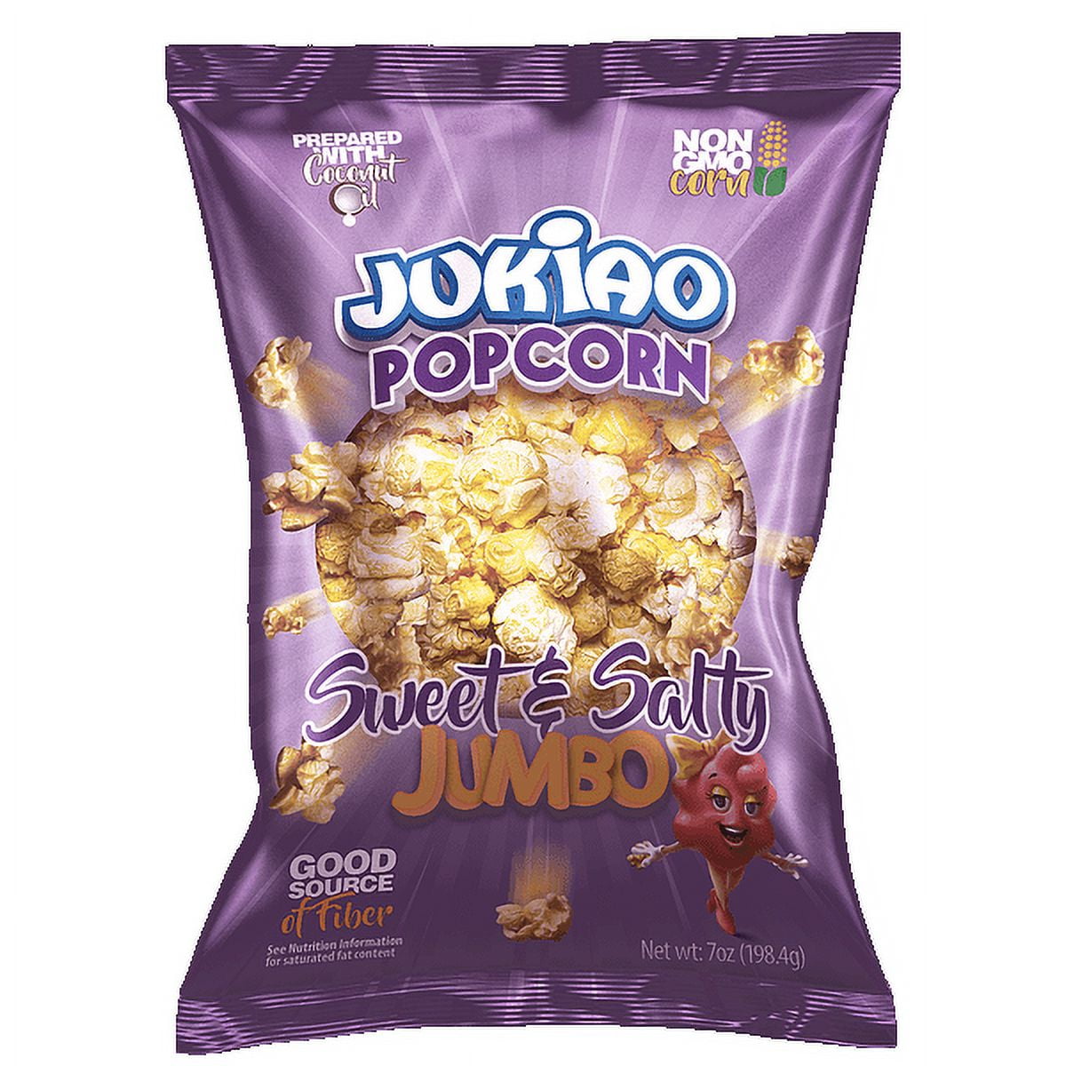 (3 pack) Jukiao Sweet and Salty Popcorn Jumbo Size, Non-GMO Corn, 7 oz Bag