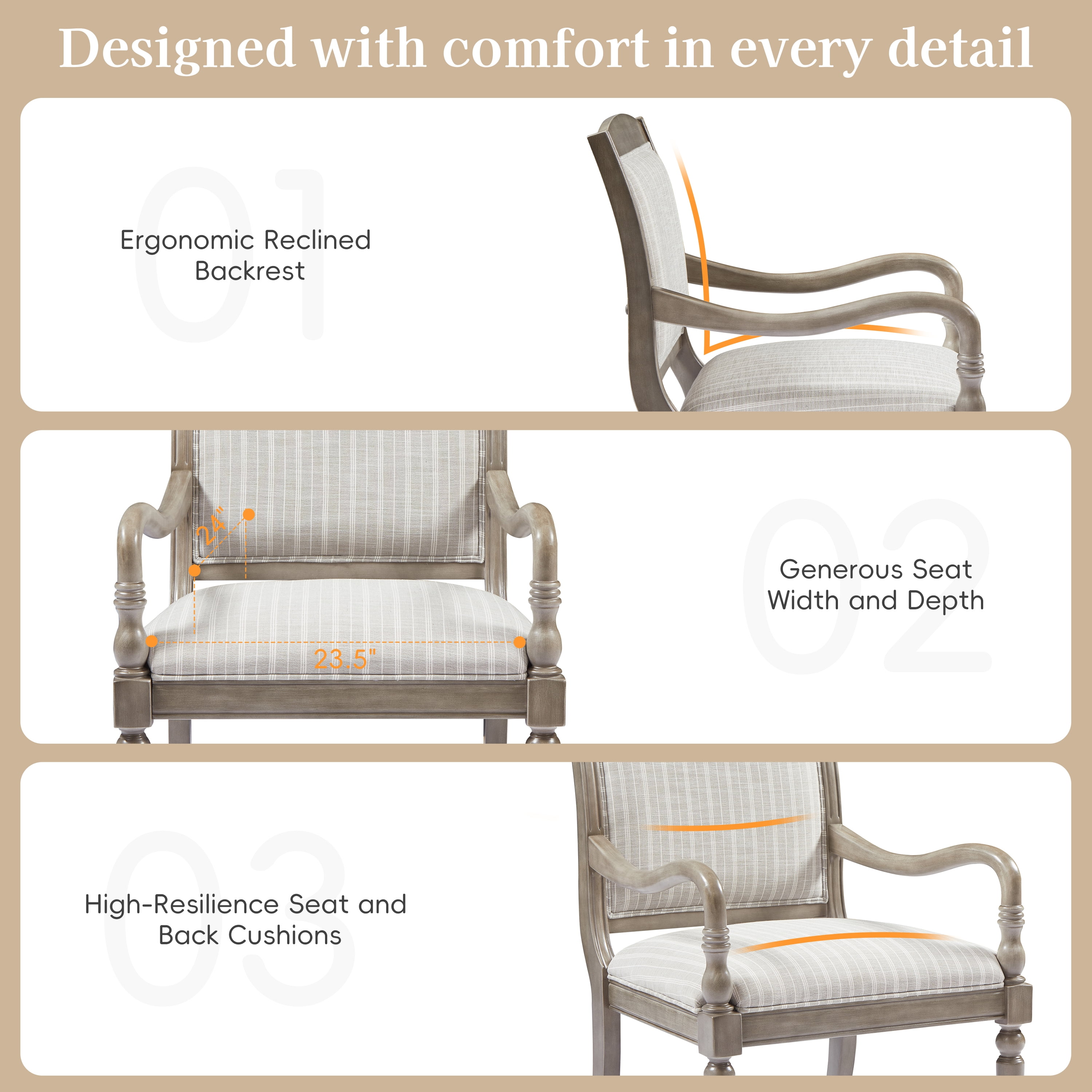 GARITIN Vintage Accent Chair 28.5 Inch, Upholstered Armchair with Solid Wood Frame and Spindle Legs for Living Room, Gray
